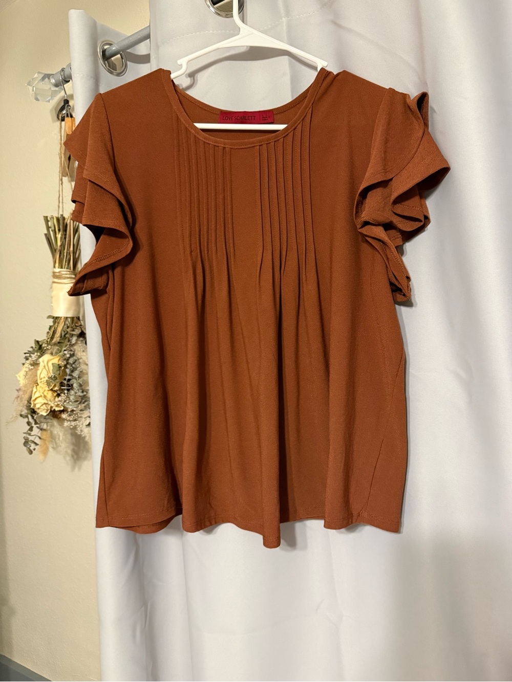 Pintuck Ruffle Sleeve Blouse in Rust